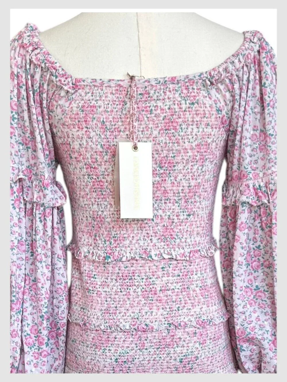 LoveShackFancy Ensley Mini Dress Candy Heart Smocked Puff Sleeve S